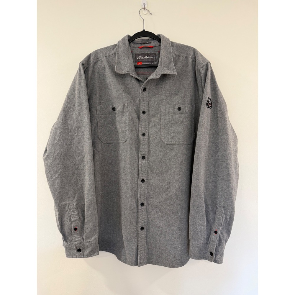 Eddie Bauer Mountain Ops Grey Flannel Shirt Mens 3XLT Classic Fit Long Sleeve